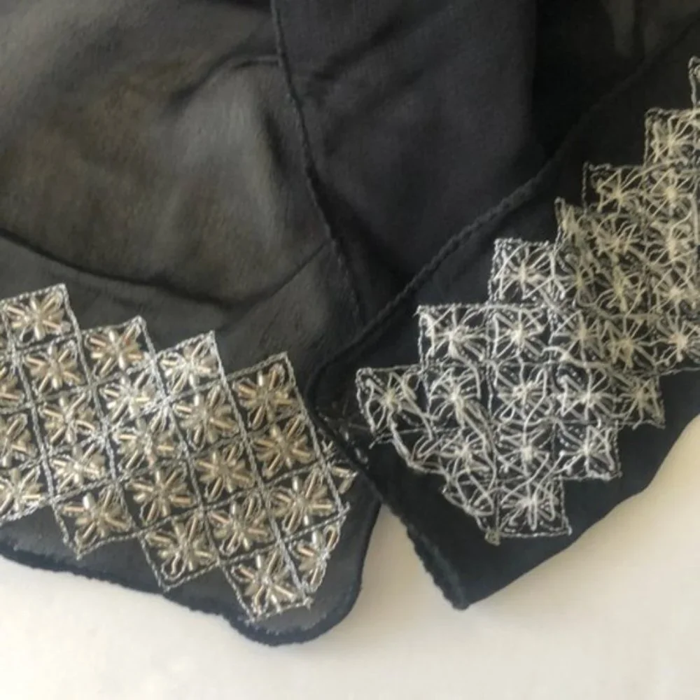 Scarf Black Sheer Wrap Beaded Ends New